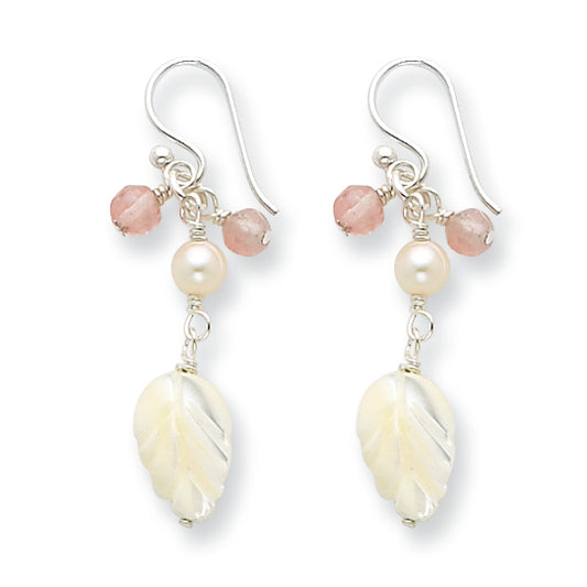 Sterling Silver FW Cultured Pearl/Mother of Pearl/Cherry Quartz Earrings