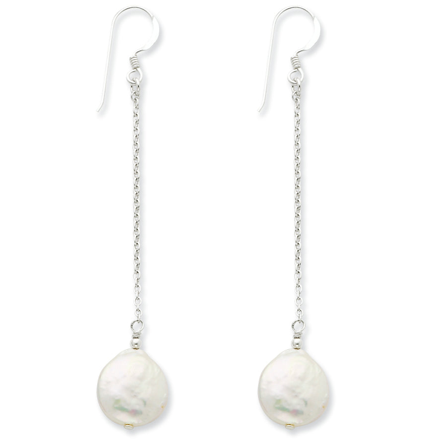Sterling Silver Creme Freshwater Cultured Coin Pearl Earrings