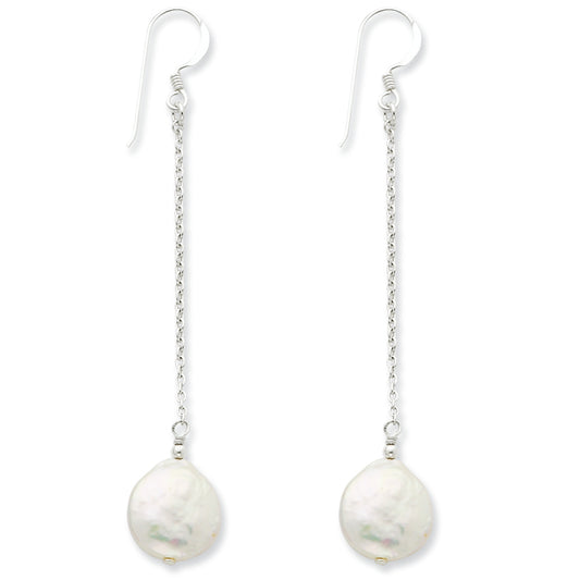 Sterling Silver Creme Freshwater Cultured Coin Pearl Earrings