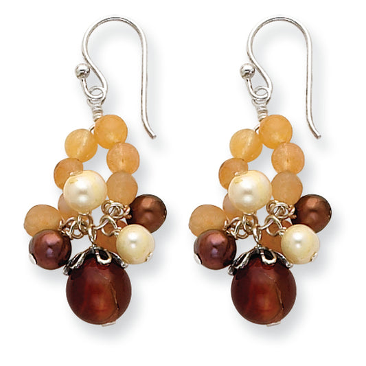 Sterling Silver Cultured Pearls/Carnelian/Agate Earrings