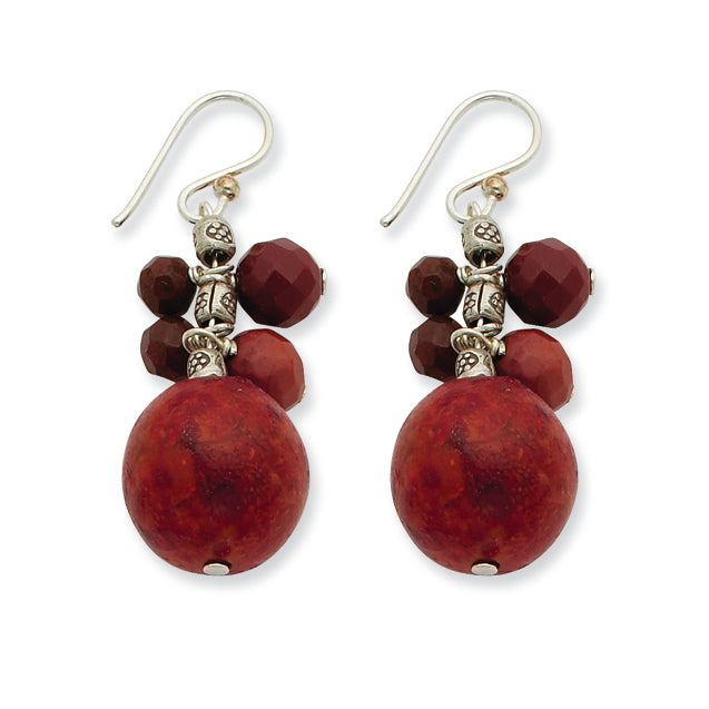 Sterling Silver Faceted Red Jasper & 14mm Red Coral Earrings