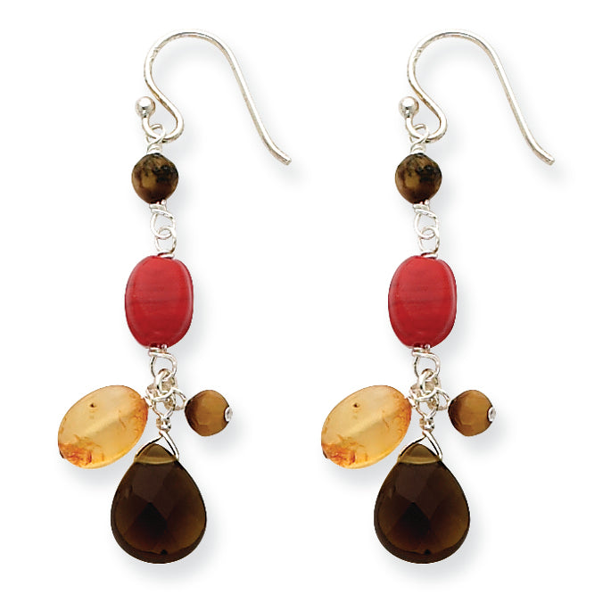 Sterling Silver Carnelian/Tiger's Eye/Smoky Quartz/Agate Earrings