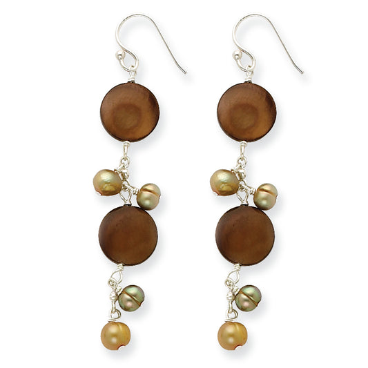 Sterling Silver Golden Cultured Pearls & Mother of Pearl Earrings