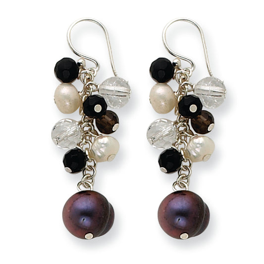 Sterling Silver Crystals/Freshwater Cultured Peacock/White Pearl Earrings