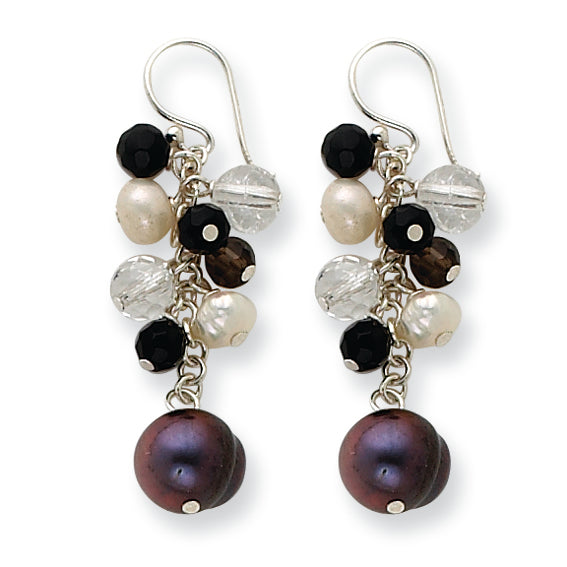 Sterling Silver Crystals/Freshwater Cultured Peacock/White Pearl Earrings