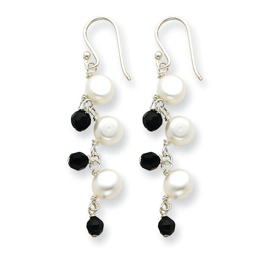 Sterling Silver Freshwater Cultured White Button Pearl/Crystal Earrings