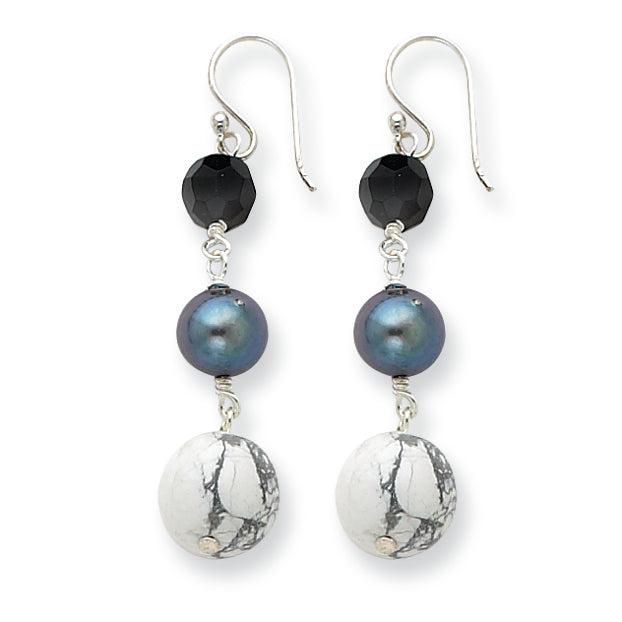 Sterling Silver Jet Crystal/Howlite & FW Cultured Peacock Pearl Earrings