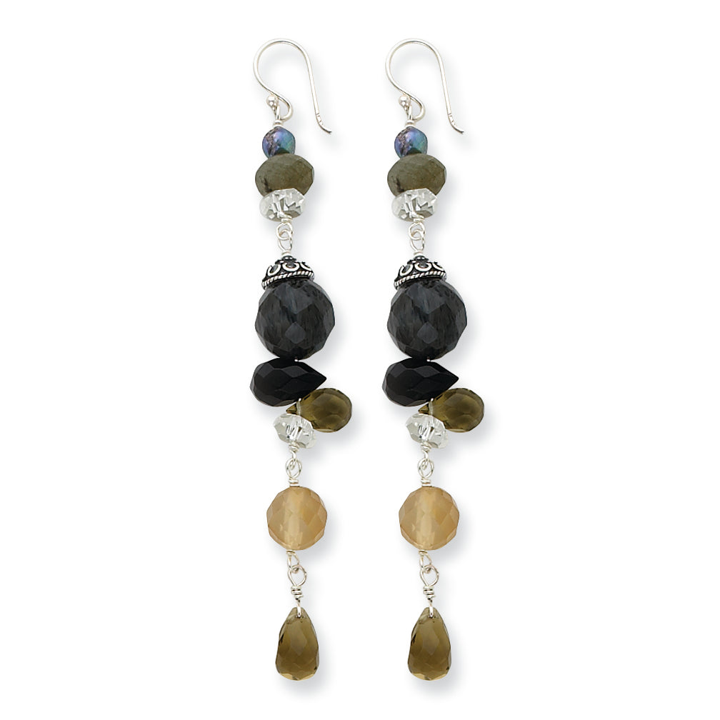 Sterling Silver Crystals/Goldstone/Freshwater Cultured Pearl Earrings