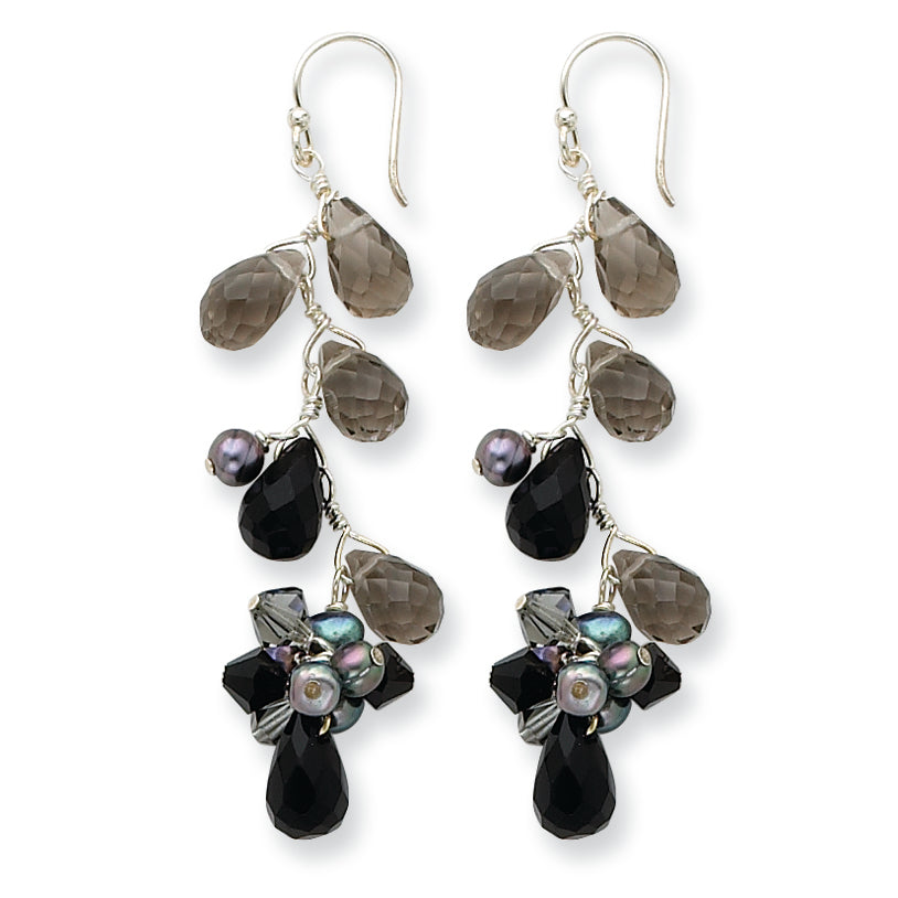 Sterling Silver Smoky & Jet Crystal/FW Cultured Peacock Pearl Earrings