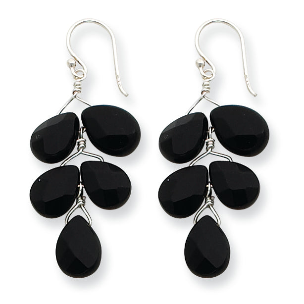 Sterling Silver Faceted Black Crystal Teardrops Earrings