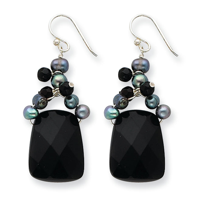 Sterling Silver Black Quartz/Freshwater Cultured Peacock Pearl Earrings