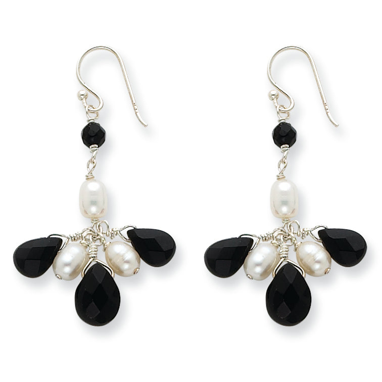 Sterling Silver Onyx & Freshwater Cultured White Pearl Earrings