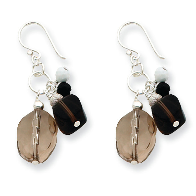 Sterling Silver Smokey/Black Quartz, Howlite and Laser-cut Bead Earrings"