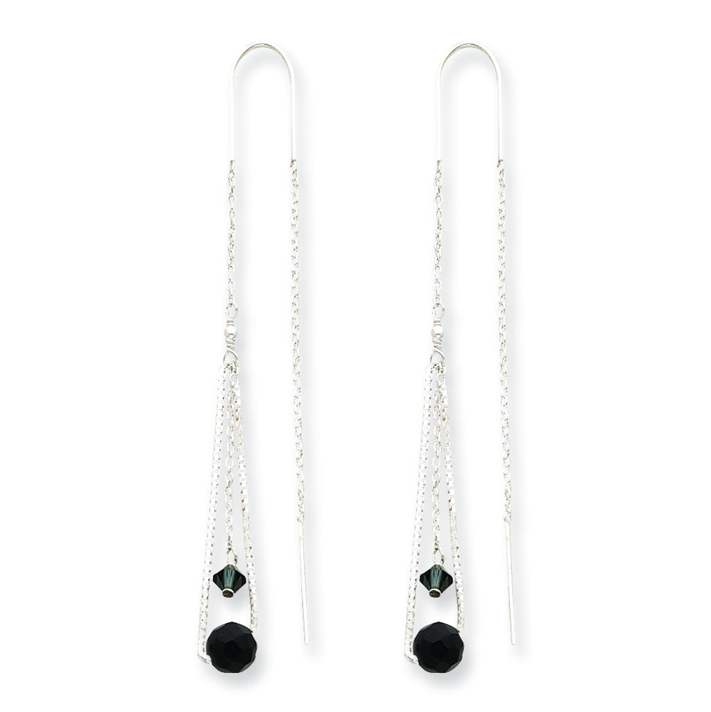 Sterling Silver Black & Turmarine Crystal Threader Earrings