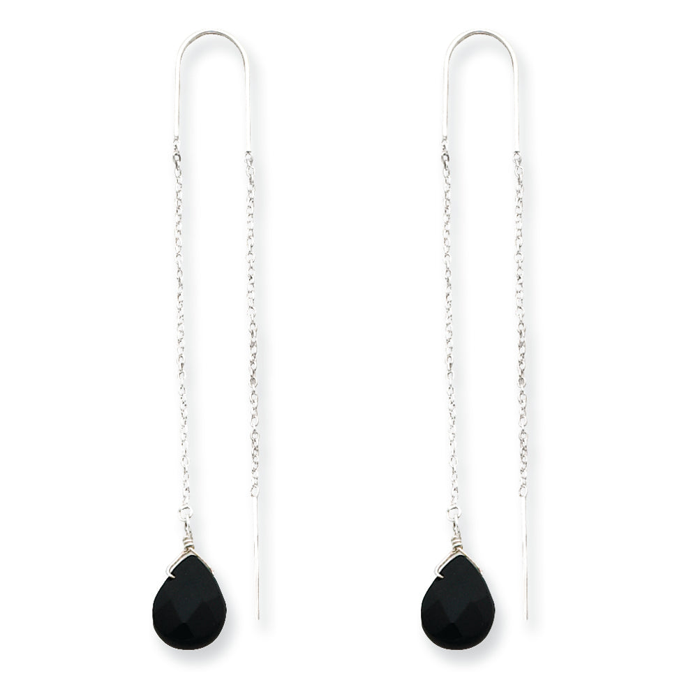 Sterling Silver Black Quartz Threader Earrings