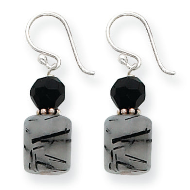 Sterling Silver Black Crystal & Tourmalinated Quartz Earrings
