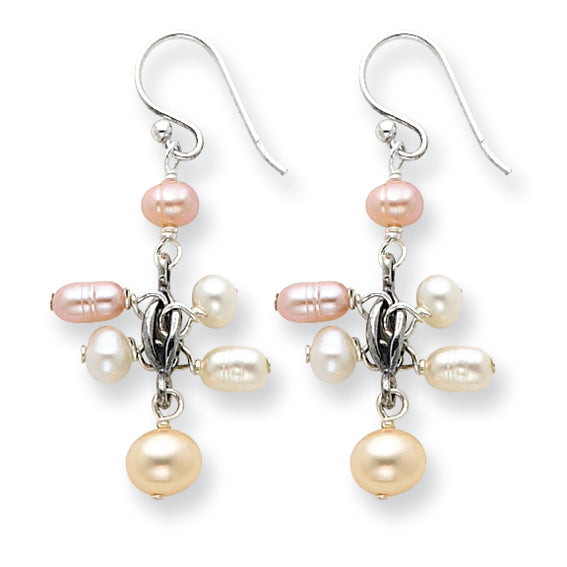 Sterling Silver Pink/White Freshwater Cultured Pearl & Antiqued Earrings