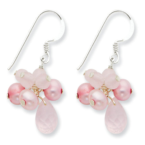 Sterling Silver Rose Quartz/Pink Freshwater Cultured Pearl Earrings