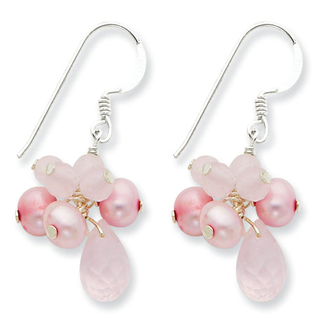 Sterling Silver Rose Quartz/Pink Freshwater Cultured Pearl Earrings