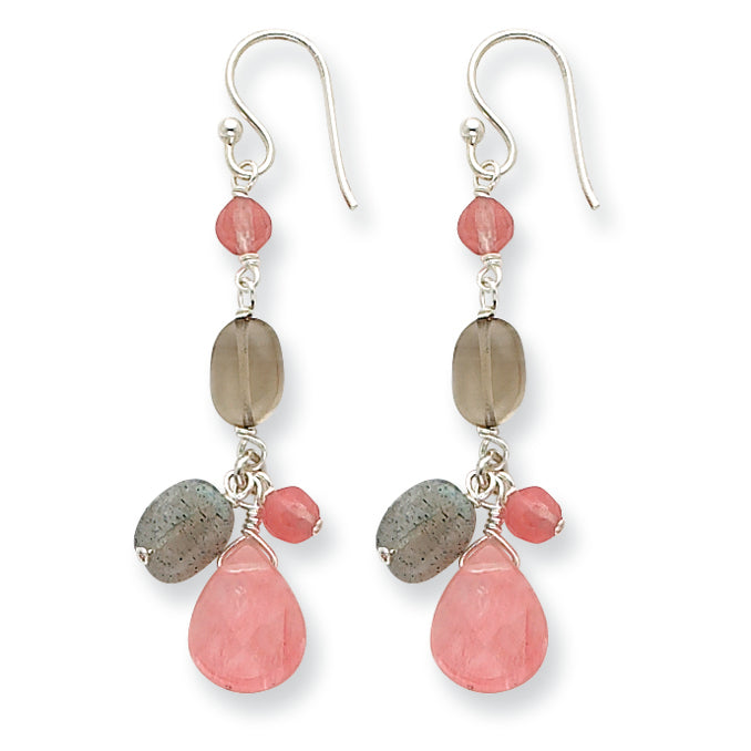 Sterling Silver Labradorite/Cherry & Smokey Quartz Earrings