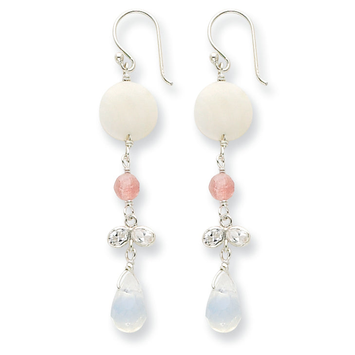 Sterling Silver Mother of Pearl/Cherry Quartz/Opalite/CZ Earrings