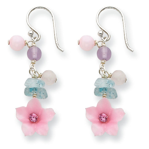 Sterling Silver Pink CZ/Blue Topaz Chip/Pink Agate/Amethyst Earrings