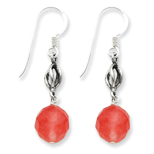 Sterling Silver Cherry Quartz Antiqued Dangle Earrings
