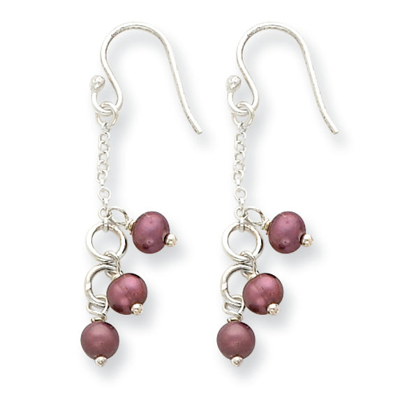 Sterling Silver Freshwater Cultured Violet Pearl Earrings