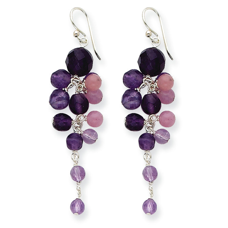 Sterling Silver Amethyst Combination/Purple Crystal  Earrings