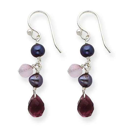 Sterling Silver Amethyst/Lavender Agate/Gray FW Cultured Pearl Earring