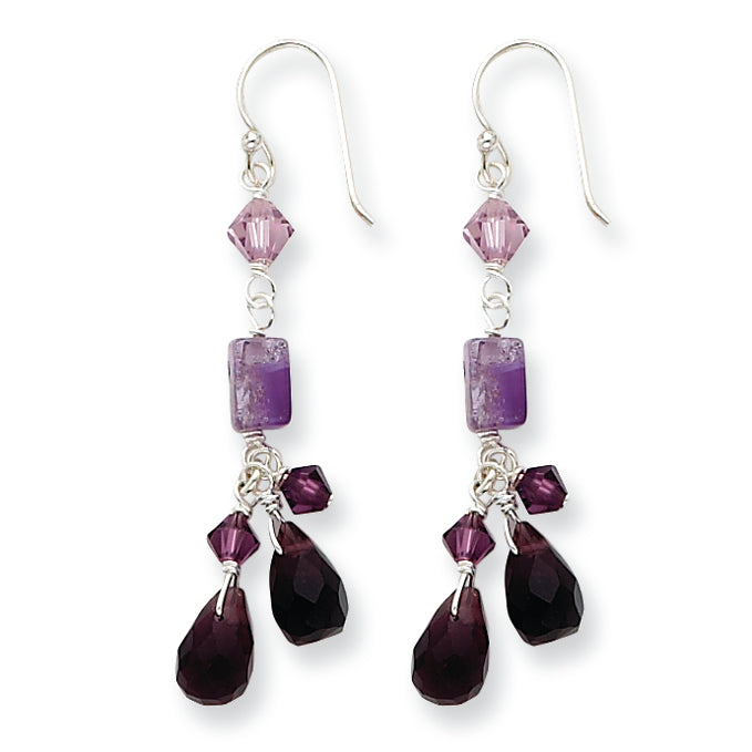 Sterling Silver Amethyst/Lavender Quartz/Crystal Combination Earrings