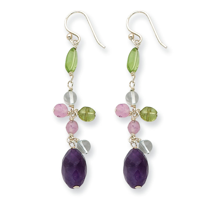Sterling Silver Amethyst/Lavender Quartz/Peridot/Blue Topaz Earrings
