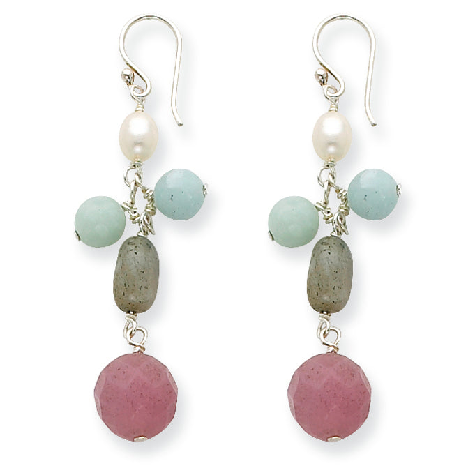 Sterling Silver Lav. Agate/Amazonite/FW Cult Pearl/Labradorite Earrings