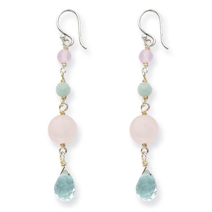 Sterling Silver Amazonite/Blue Crystal/Rose Quartz Earrings