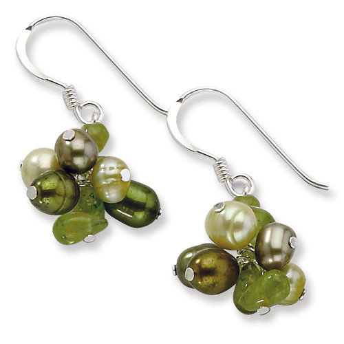 Sterling Silver Green Freshwater Cultured Pearl/Peridot Earrings