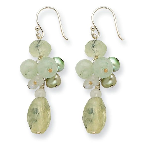 Sterling Silver Prehnite/Green Jade/Quartz/FW Cultured Pearl Earrings