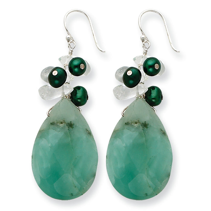 Sterling Silver Amazonite/Clear Crystal/FW Cultured Green Pearl Earrings