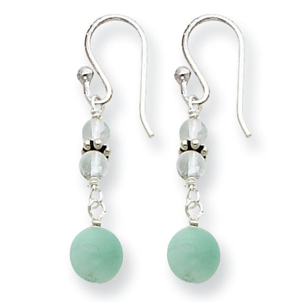 Sterling Silver Green Jade and Light Green Crystal Antiqued Earrings