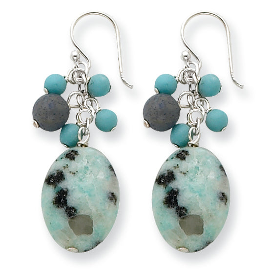 Sterling Silver Kiwi Jasper/Blue Agate/Turquoise Earrings