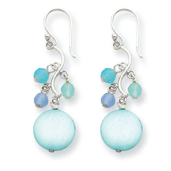 Sterling Silver Dyed Mother of Pearl & Blue Agate Earrings