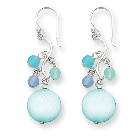 Sterling Silver Dyed Mother of Pearl & Blue Agate Earrings