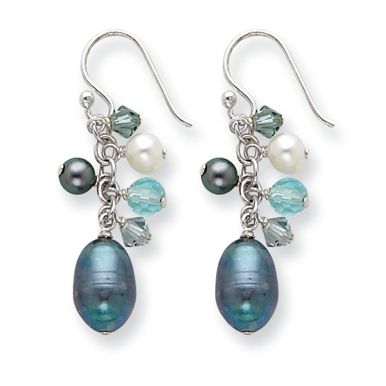 Sterling Silver Blue Crystal/Peacock & White FW Cultured Pearl Earrings