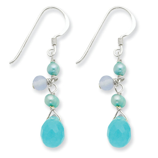 Sterling Silver Blue Topaz/Agate/Blue/Freshwater Cultured Pearl Earrings