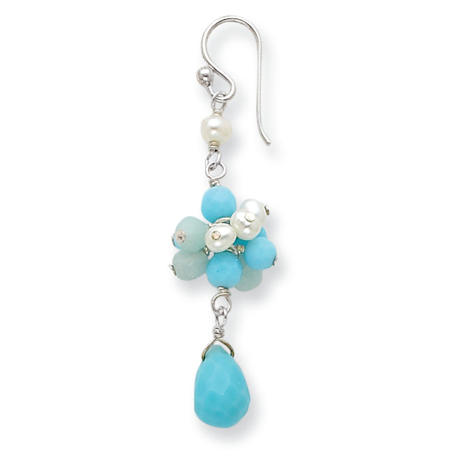 Sterling Silver Blue Agate/Amazonite/Freshwater Cultured Pearl Earrings