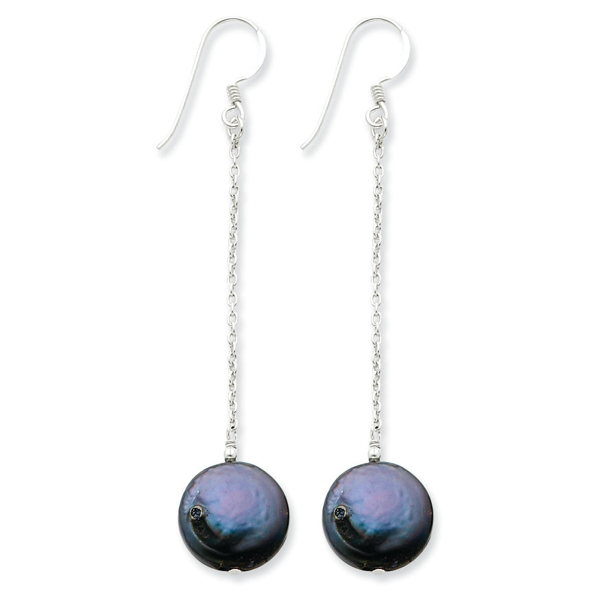 Sterling Silver Peacock Cultured Biwa Coin Pearl Earrings