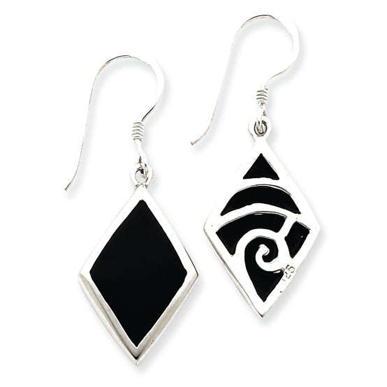 Sterling Silver Black Stone Dangle Earrings