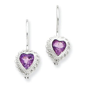 Sterling Silver Amethyst Heart Earrings