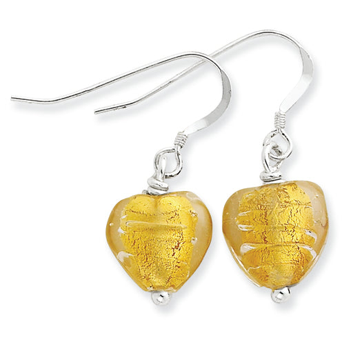 Sterling Silver Yellow Murano Glass Heart Earrings