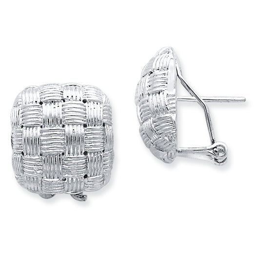 Sterling Silver Square Fancy Omega Back Earrings