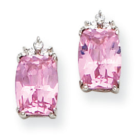 Sterling Silver Light Pink and Clear CZ Post Earrings